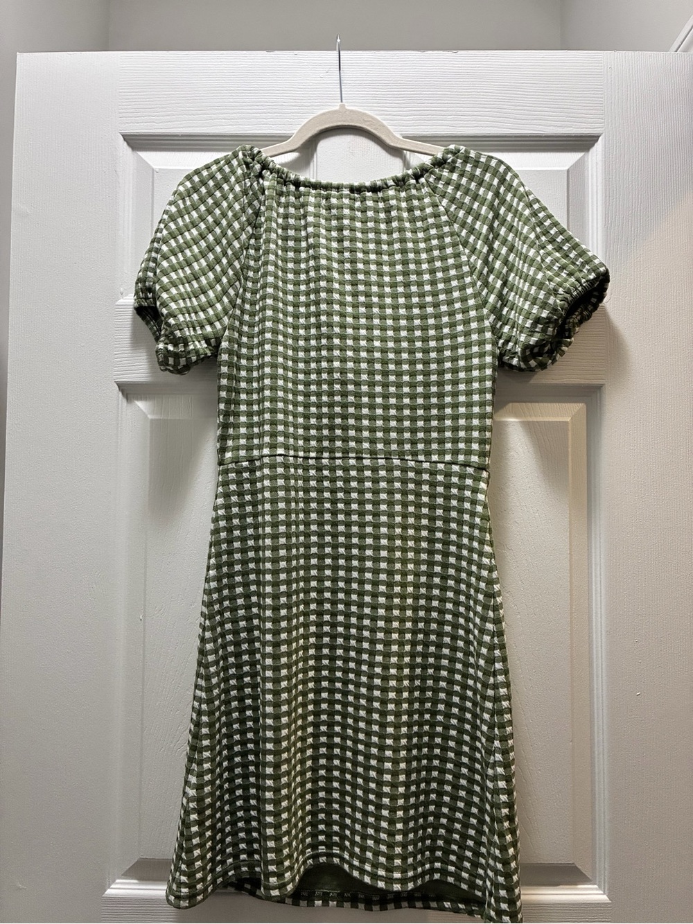 Madewell Green & White Gingham Mini Dress with Puff Sleeves - Picture 2 of 6